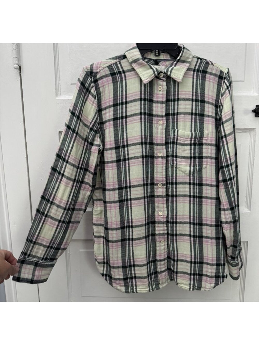 J.Crew Re-Imagined Women 6 Pink Black Plaid Cotton Flannel Button Up Shirt